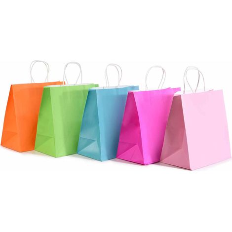 Grands sacs carrés en papier coloré à anses torsadées, lot de 40, 28 x 15 x H. 28 cm