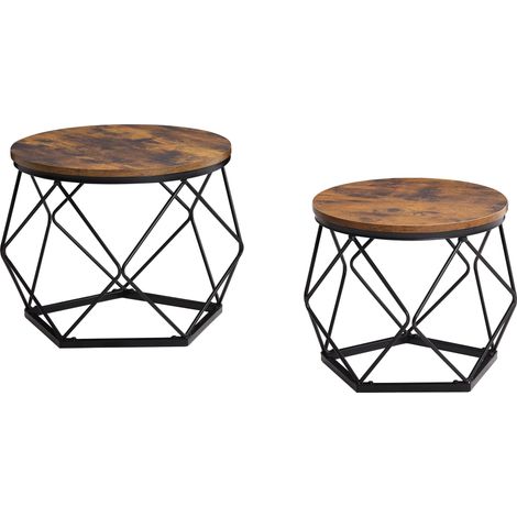 Brooklyn Round Geometric Shaped Nest of Tables Set of 2 MDF Wood Coffee Side End Table, Dark-Wood