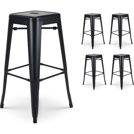 Set mit 4 mattschwarzen Metall-Barhockern im Industriestil - Höhe 76 cm (1/5)