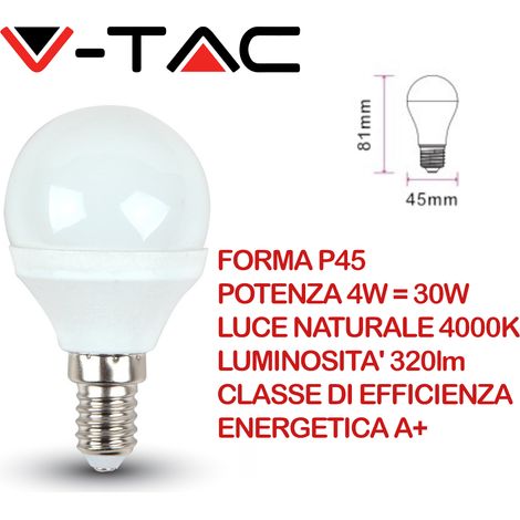 V-TAC VT-1819 Lampadina LED E14 4W P45 Bianco naturale - 4000K