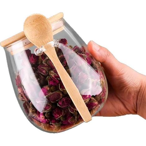 Bocaux en verre avec couvercles hermétiques, bocaux à bonbons avec couvercles, boîtes de conservation avec cuillère, bocaux transparents, pour thé, café, épices, bonbons, ustensiles de cuisine, K (1/5)