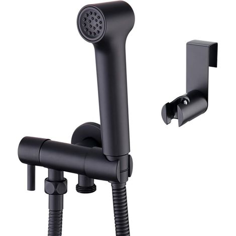 Bidet Douchette à main Set d'hygiène Personnelle pour Toilettes WC Salle de Bains, Robinetterie à Chapeau avec Pistolet Réglable Douchette pour Bidet, Montage Mural Laiton noir (1/5)
