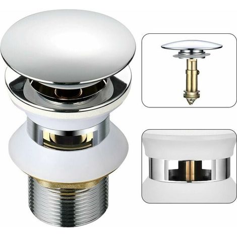 Piletta universale per lavandino del bagno con troppopieno, pop-up, apertura automatica, clic-clack per bagno, 1-1/4 in ottone cromato (1/5)