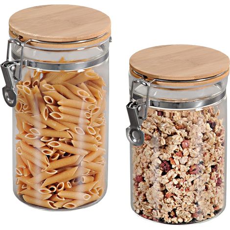 Lot de 2 Bocaux Verres de Rangement en Verre avec Couvercle en Bambou 92369 13 (1/4)