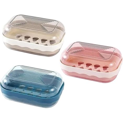 Ensemble de trois porte-savons en plastique, porte-savon étanche, adapté à la salle de bain et aux voyages. (1/5)