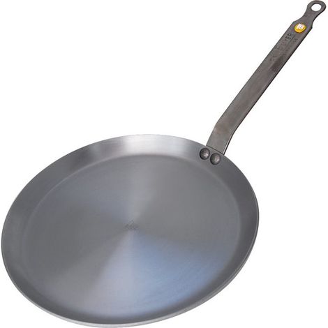 Crêpière 24 cm en fer minéral – Finition cire d'abeille – Écologique et durable – Pour crêpes croustillantes – Tous feux dont induction – De Buyer
