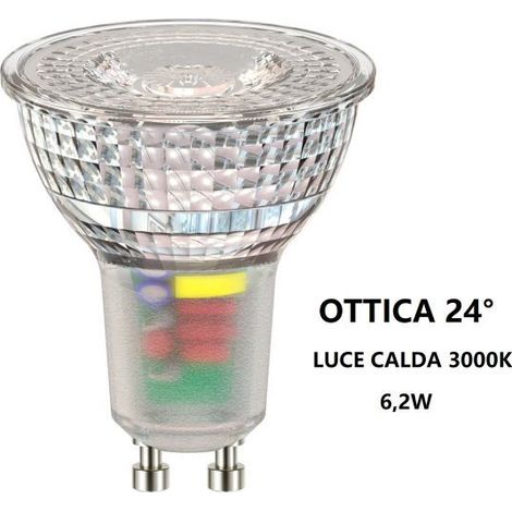 GU10 LAMPADINA FARETTO IN VETRO A LED 6,2W OTTICA 24° LUCE CALDA 3000K BOT (1/2)