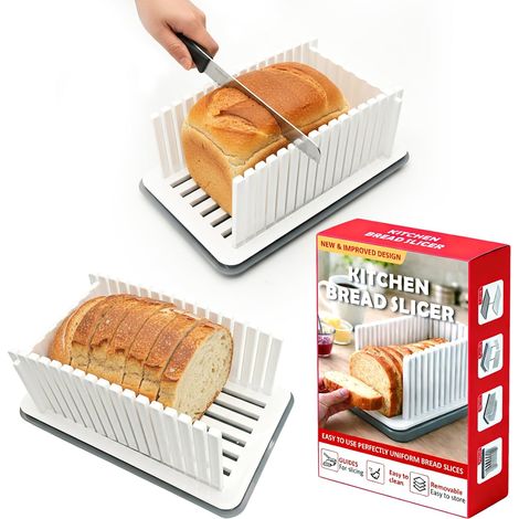 Bread Slicer for Homemade Bread, Adjustable Width Bread Slicing Guide, Foldable and Compact Cutting Guide with Crumb Tray, Suitable for Bread, Bagels, Cakes (1/5)
