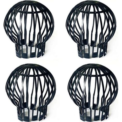 Lot de 4 bouchons de protection de gouttière en plastique pour tuyau de descente - Anti-blocage des feuilles, mousse, boue, boue, boules et autres débris - Noir