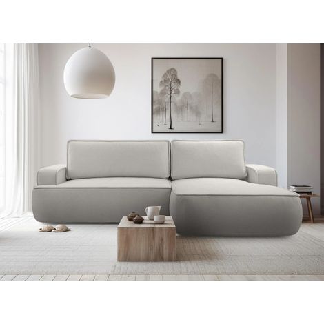 AX LIVING Ablia Sofa L Form mit Schlaffunktion Hellgrau 267 cm breit R