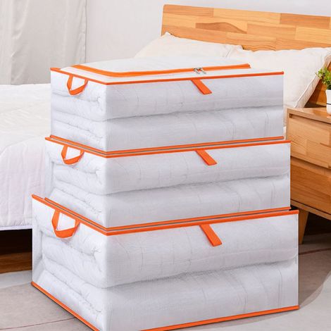 Sac de rangement en coton pour couettes, vêtements et couettes, plat, transparent, imperméable et résistant à l'humidité, très grand format, à glisser sous le lit. (1/5)
