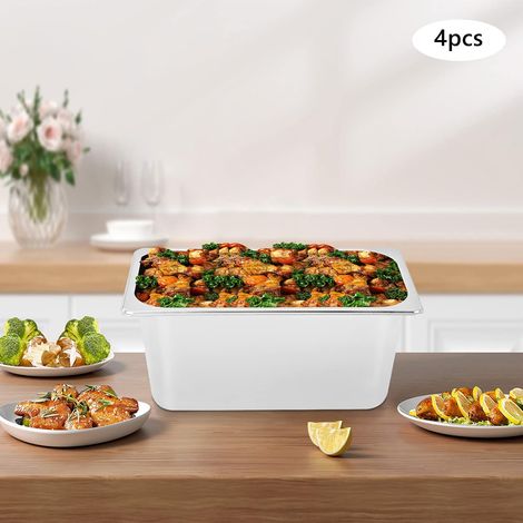 Ensemble de 4 pièces 6 pouces profondeur 201 assiette à manger en acier inoxydable, assiette de stockage de nourriture polyvalente, pot de préparation de buffet de nourriture d'hôtel (1/5)