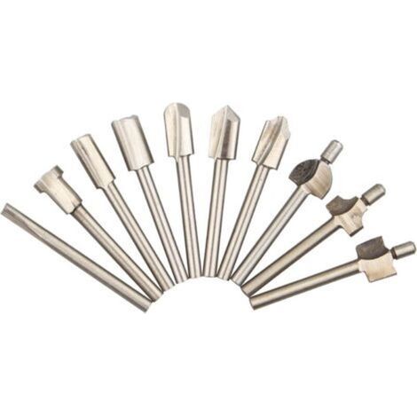 10 punte per fresa in HSS per legno, compatibili con utensili rotanti Dremel e falegnami.