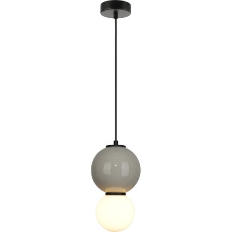 Italux Pieve   Petit plafonnier suspendu fin, gris et blanc mat, avec abat-jour en verre et céramique gris, blanc chaud 3000K