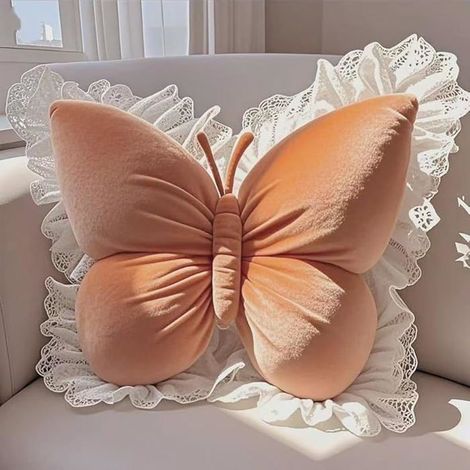 1 Coussin, Papillon, Velours, Dentelle, Canapé, Lit, Orange (1/5)