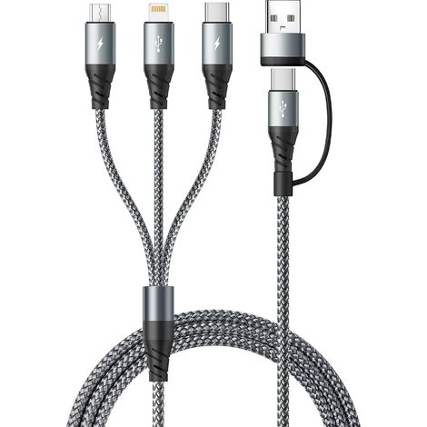 Chargeur Multi Embout 5 en 1,USB A/C Cable Multi Chargeur [1.2m]  Chargeur Universel avec Transfert de Données Nylon Câble Charge Rapide avec Micro/Type C/17/16/15,Android,Tablette (1/5)