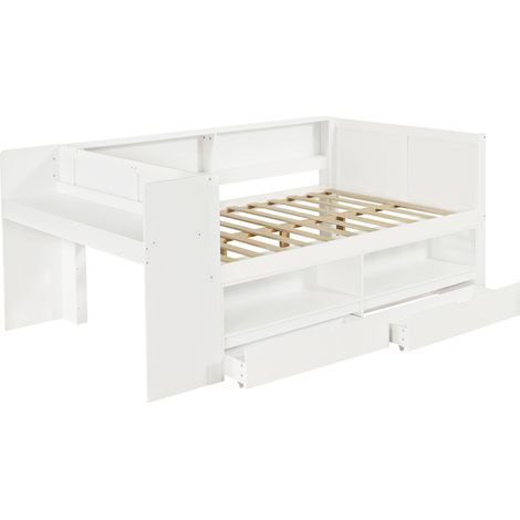 Funktionsbett 120 x 200 cm mit Schreibtisch, Stauraum und Schubladen Weiß HOMVRA (1/5)