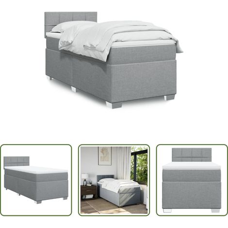 vidaXL Surmatelas -  Sommier à lattes de lit et matelas Gris clair 90x190 cm Tissu (1/5)