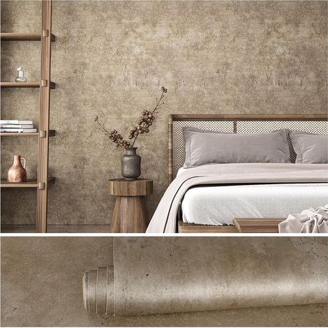 Papier Peint Effet Béton Marron Vintage Papier Peint Industriel Metal Rouille Rouleau Adhesif Decoratif Loft Chambre Vinyle Adhesif Métallique Ciment Brun Salon Salle de Bain 40cm x 300cm (1/5)