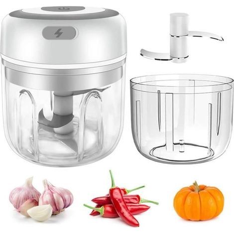 Mini spremiaglio elettrico, tritatutto senza fili con lame affilate - 250 ml e 100 ml, bianco (1/4)