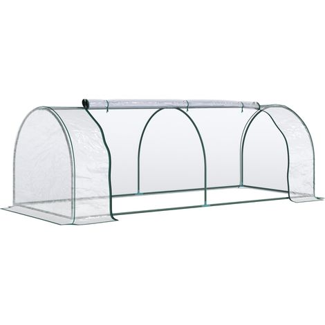 Mini Greenhouse, Small Polytunnel Green House with Zipped Doors, Steel Frame for Garden Patio, 250 x 100 x 80cm, Clear