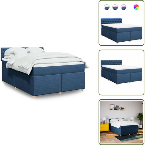Sommier à lattes de lit avec matelas Bleu 140x190 cm Tissu - Sommier À Lattes De Lit - Sommiers À Lattes De Lit - Lit - Meuble De Chambre À Coucher (1/5)