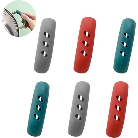 Paquete de 6 protectores de silicona para asas de ollas y sartenes - protectores de asas para tapas - protectores de asas con aislamiento térmico - para ollas y sartenes (1/5)