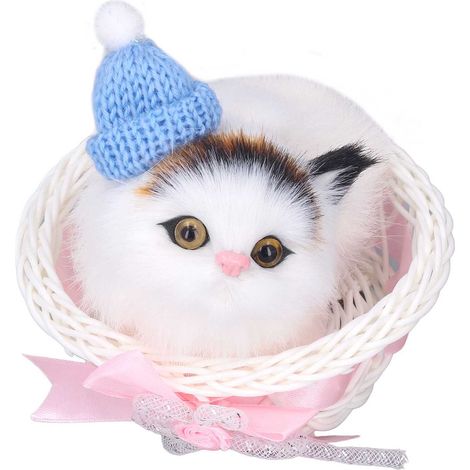 Niedliche, kuschelige Plüschkatze aus Kaninchenfell mit Geräuschen – ideal als Spielzeug für Kinder oder als Autodekoration. (1/5)