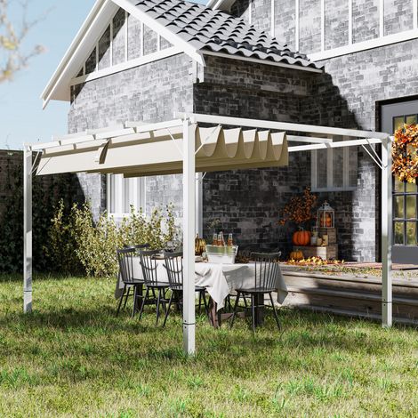 Pergola Extérieure Jardin Aluminium 3x4m - Toit Rétractable, Abri Soleil UPF30+, Pour Terasse, Blanc