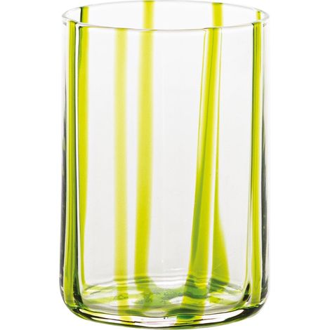 Zafferano Set de 6 Tumblers Tirache en verre coloré fabriqué à la main, ton Vert Pomme, design élégant avec lignes en relief pour tables raffinées