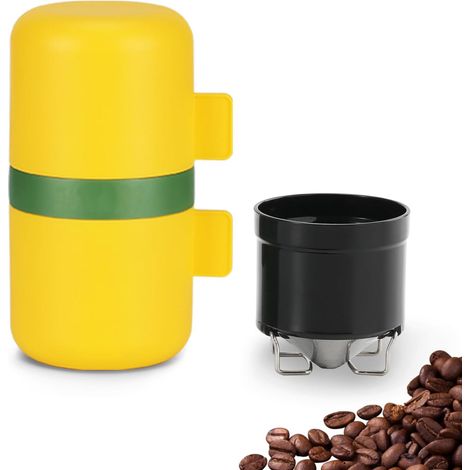 Moulin à café et cafetière manuels 2 en 1 avec 2 tasses, sans BPA, portable, pour le camping, les voyages et la randonnée (jaune). (1/5)