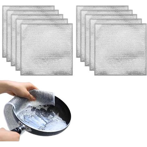 Lot de 10 torchons en fil d'acier – 25x25 cm – Nettoyage et démaquillage – Réutilisables – Anti-rayures (1/5)