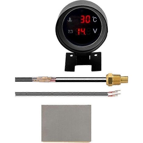 Compatible avec les jauges de température d'eau numériques rondes à LED 12V et 24V pour voitures et camions, les capteurs de température et les voltmètres pour motos (rouges). (1/5)