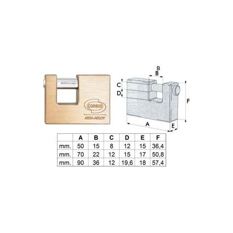 LUCCHETTO RETTANGOLARE IN OTTONE YPL311- - mm.90 (PL3119000) CORBIN - 1 pezzi YALE