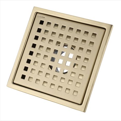 Douche silencieuse carrée dorée en Siphon de sol avec couvercle de vidange noyau désodorisant en 15 x 15 cm Acier Inoxydable Laiton Or (1/3)