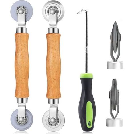Kit outil pour moustiquaire, rouleau nylon bois, crochet, outil changement filet, 3 pièces (1/5)