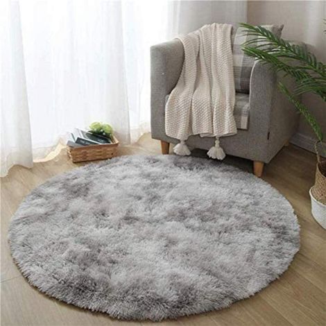 Teppich Antirutsch Flauschig Schlafzimmer Weiß Grau 140 cm (Rund) (1/5)