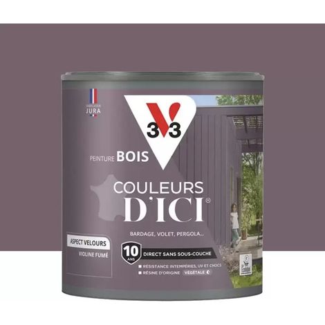 Peinture Acrylique pour Bois Extérieurs 10 ans V33 Couleurs d'ICI Velours Violine fumé 0,5 L (1/4)