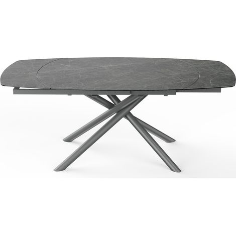 Table à manger rectangulaire extensible 6/8 pers. en céramique gris anthracite et piètement noir 130/190x90 cm - Disko