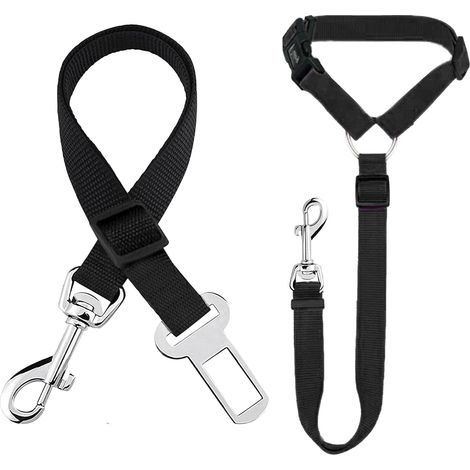 Ceinture et laisse réglables pour chien, en nylon noir, avec maintien au niveau de la tête, pour les voyages en voiture avec votre animal de compagnie (lot de 2). (1/5)