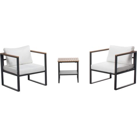 Set di mobili da giardino panoramici in resina intrecciata, 8 posti, bianco e nero VIGO