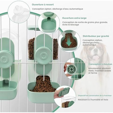 Hanging Food Dispenser, Water Dispenser for Small Animals, Feeder for Puppy, Rabbit, Guinea Pig, Ferret, Hedgehog, Cat, Chinchilla (Green) (1/4)