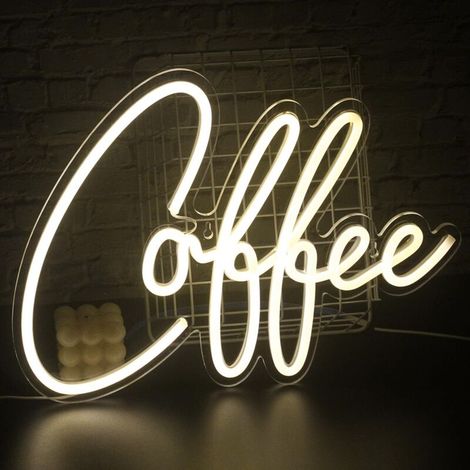 Enseigne néon « Coffee » — Veilleuse LED blanc froid, alimentation USB parfaite pour les cafés, les cuisines et les chambres (1/5)