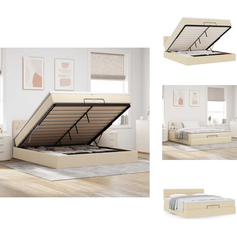 Cadre de lit ottoman avec matelas crème 200x200 cm tissu - Cadre De Lit Ottoman - Cadres De Lit Ottoman - Cadre De Lit - Cadre De Lit Avec Rangement (1/5)