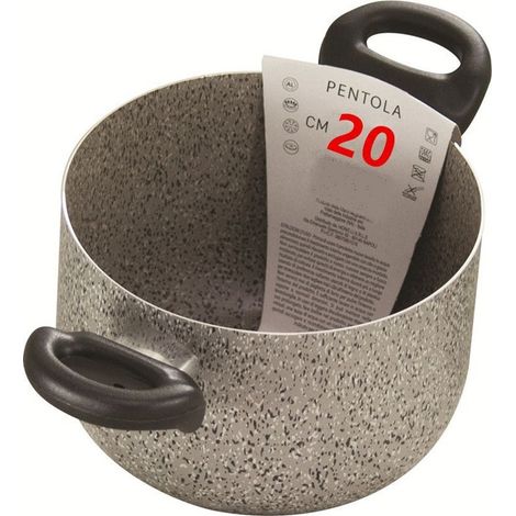 Trade Shop - PENTOLA A DOPPIO MANICO NERO ANTIADERENTE PIETRA DIAMETRO 16-18-20-22 CM UTENSILE CUCINA - -20cm -