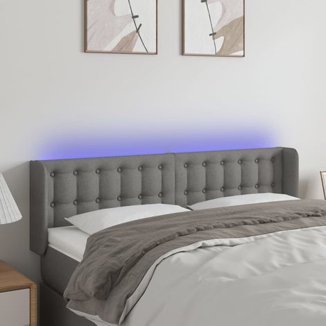 Tête de lit à LED Gris foncé 147x16x78-88 Tissu (1/5)