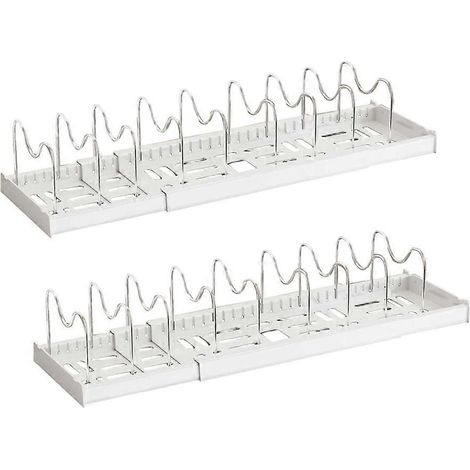 Étagère de rangement pour casseroles et poêles (2 pièces), boîte de rangement sous armoire, couvercle extensible de 56 cm (22 pouces) avec 9 séparateurs réglables (1/5)