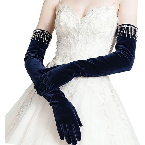 Elegante traje de guantes largos de terciopelo para conjuntos - Azul