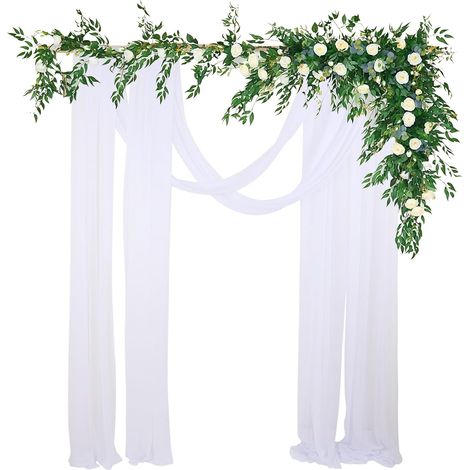 2 Panneaux Tenture Arche Mariage 75 x 600 cm Rideaux en Mousseline de Soie Tissu Drapé en Tulle Arche Tenture Décoration Rideau en Tulle Mariage Decoration pour Cérémonie Fête （Blanc） (1/5)
