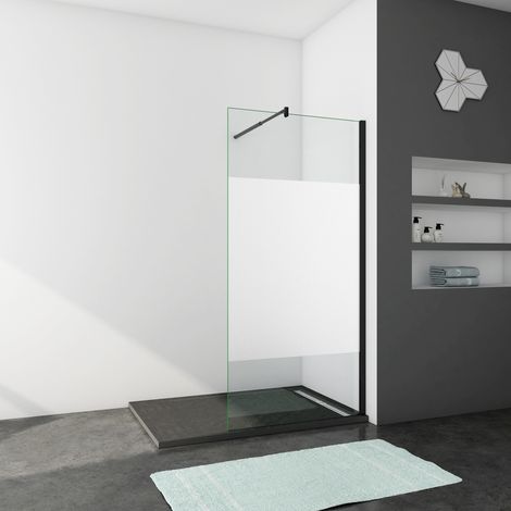 Ducha Casa 110x200cm Mampara de ducha frontal 1 hoja sin marco exterior, 8mm cristal templado antical,perfil y barra 70-120cm negro (1/4)